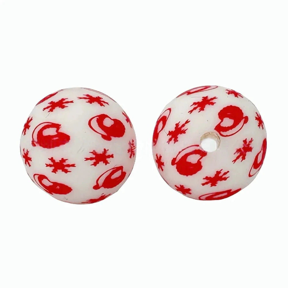 15mm Snowflake Santa Printed Silicone Bead for DIY Pens Keychain