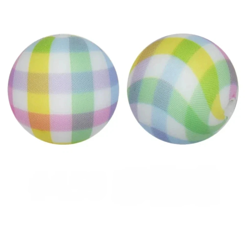 15mm Colorful Checkered Pattern Printed Silicone Bead for DIY Bracelet Pen