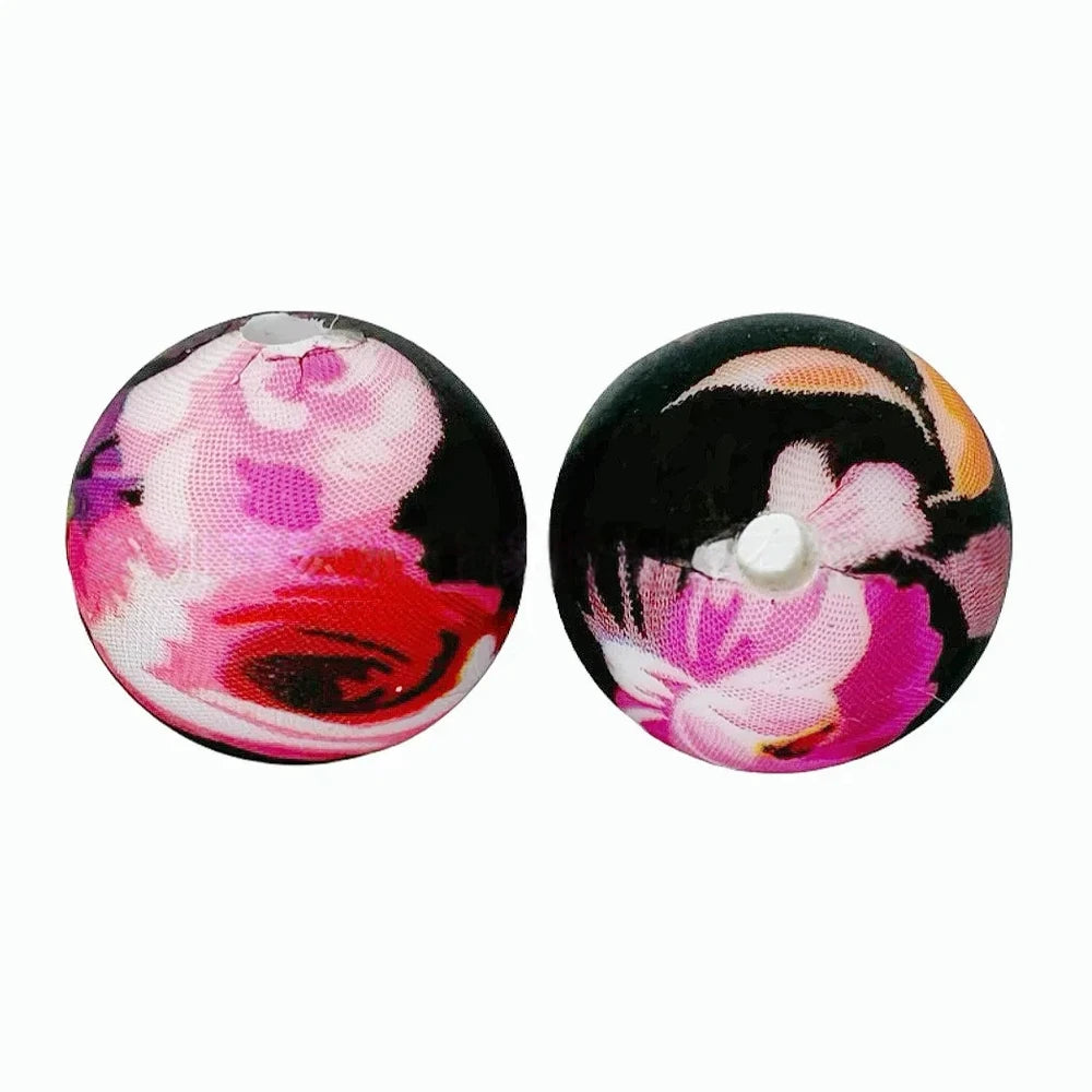 15mm Flowers Printed Silicone Bead for DIY Pens Keychain