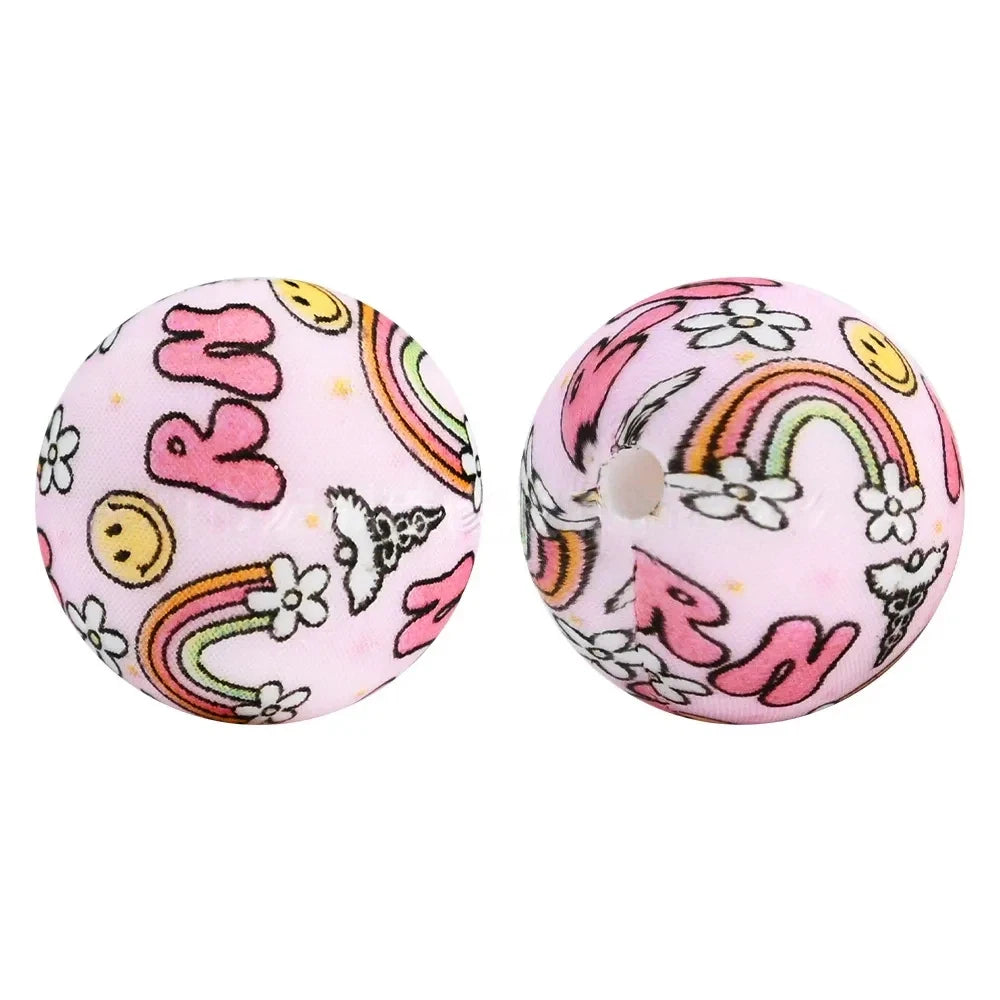 15mm Rainbow Printed Silicone Bead for DIY Keychains Pens