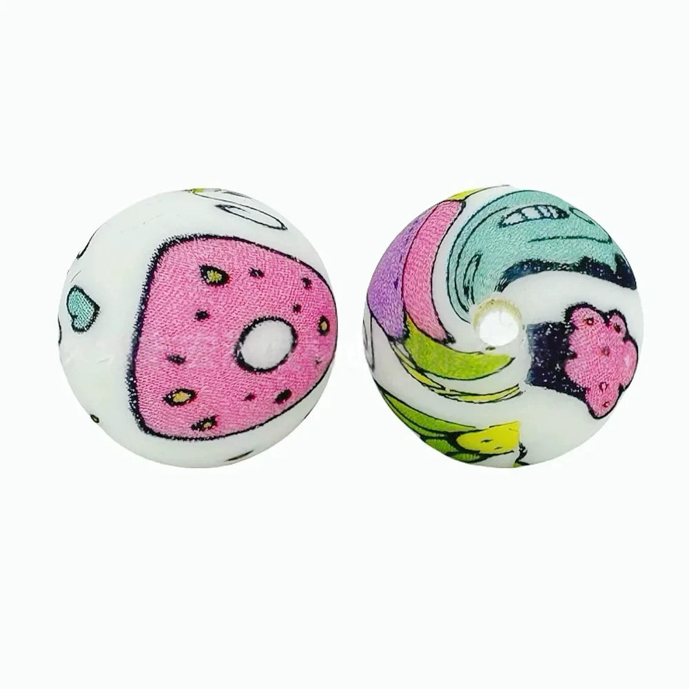 15mm Dessert Printed Silicone Bead for DIY Bracelet Pens