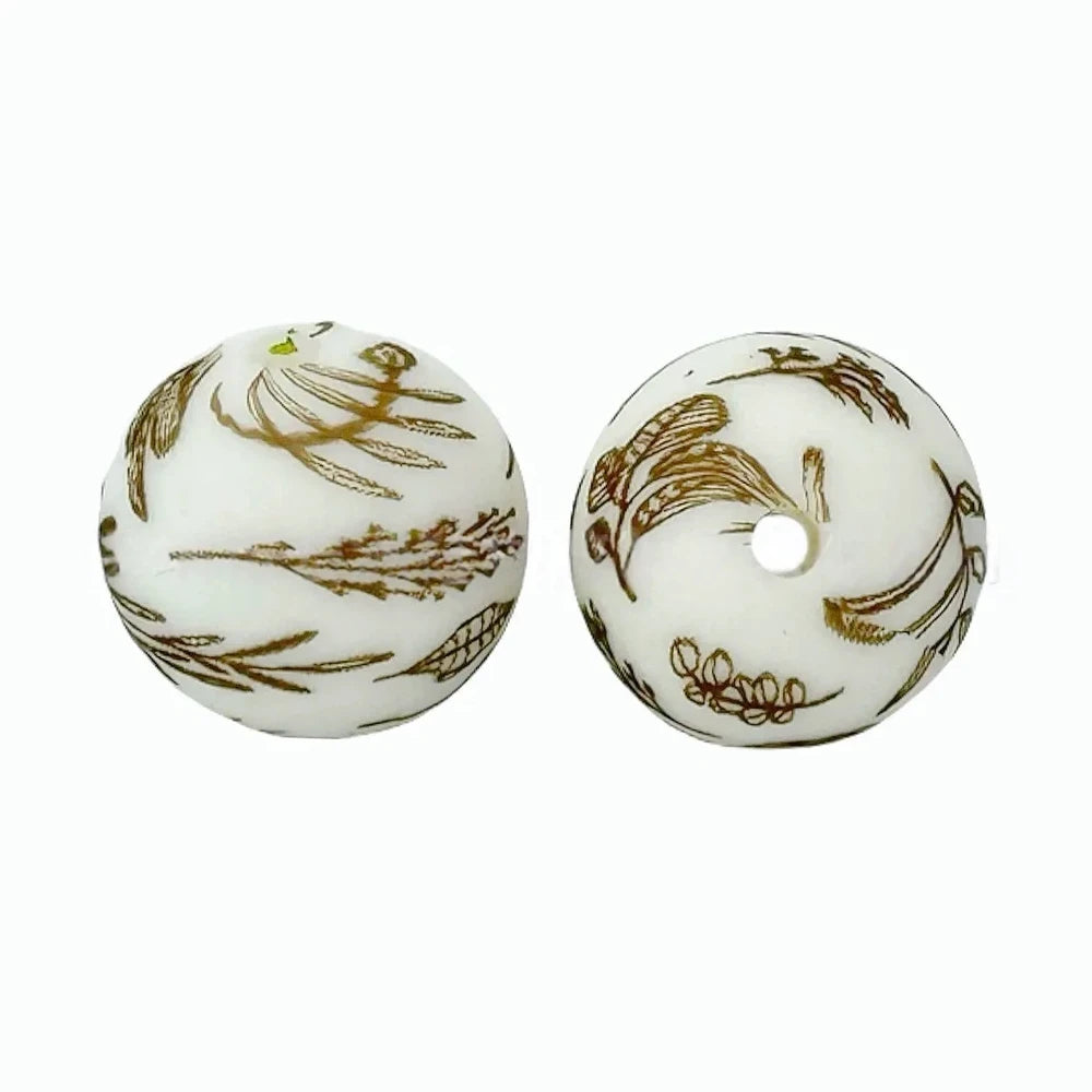 15mm Plants Printed Silicone Bead for DIY Pens Keychain