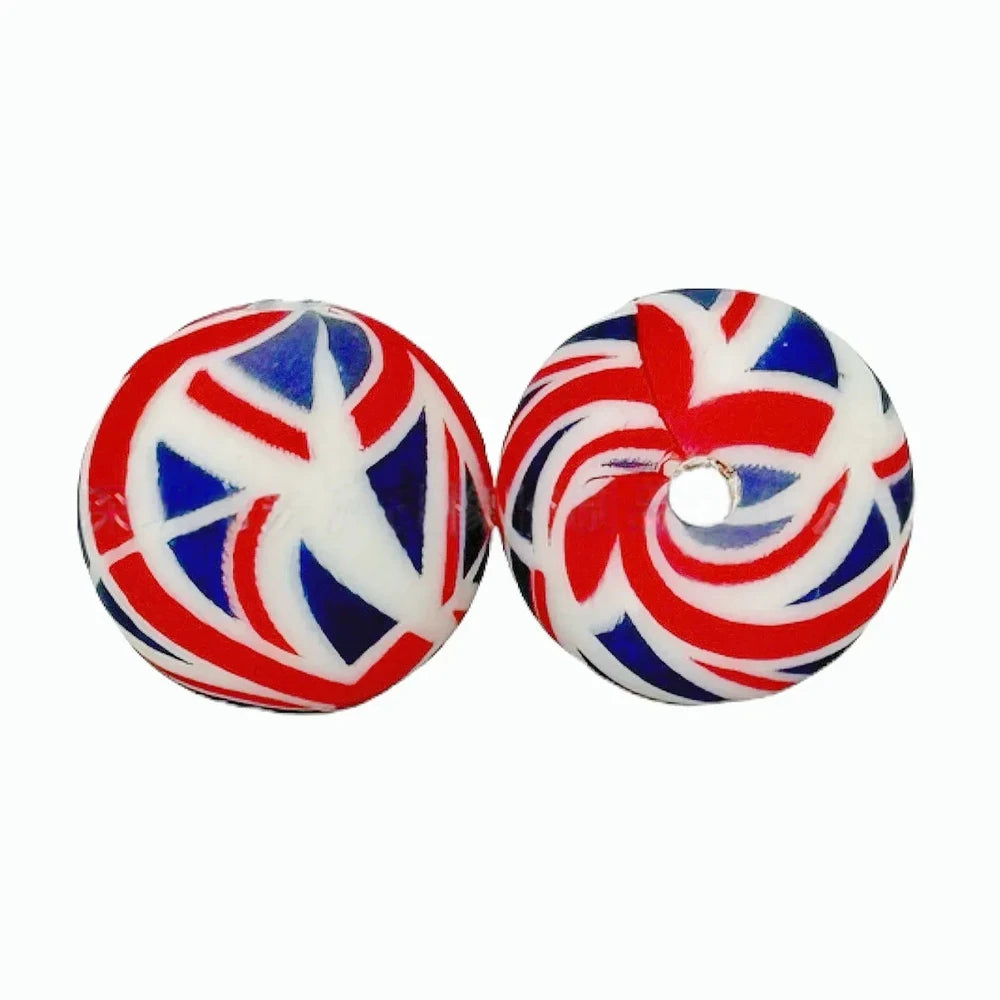 15mm Blue and Red Printed Silicone Bead for DIY Pens Keychain