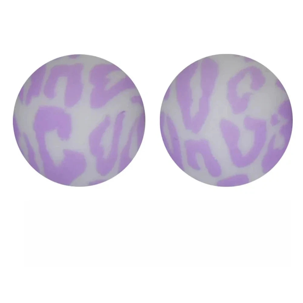 15mm Purple Leopard Printed Silicone Bead for DIY Bracelet Pen
