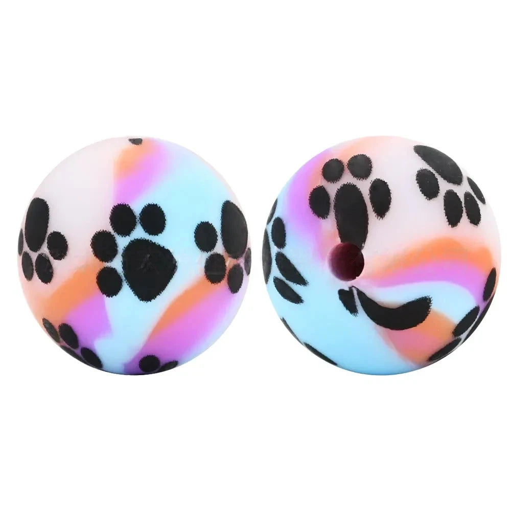 15mm Dog Paw Colorful Printed Silicone Bead for DIY Keychains Pens