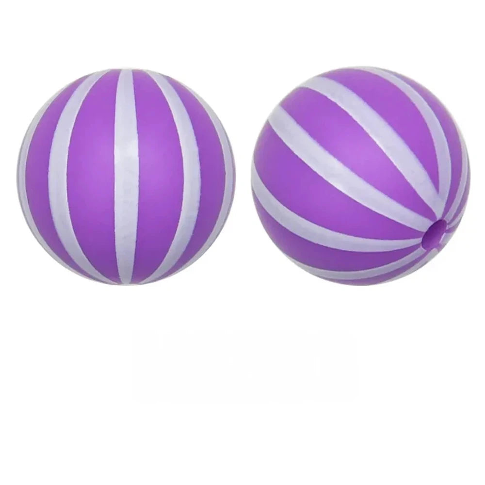 15mm Stripes on Purple Printed Silicone Bead for DIY Pens Keychains