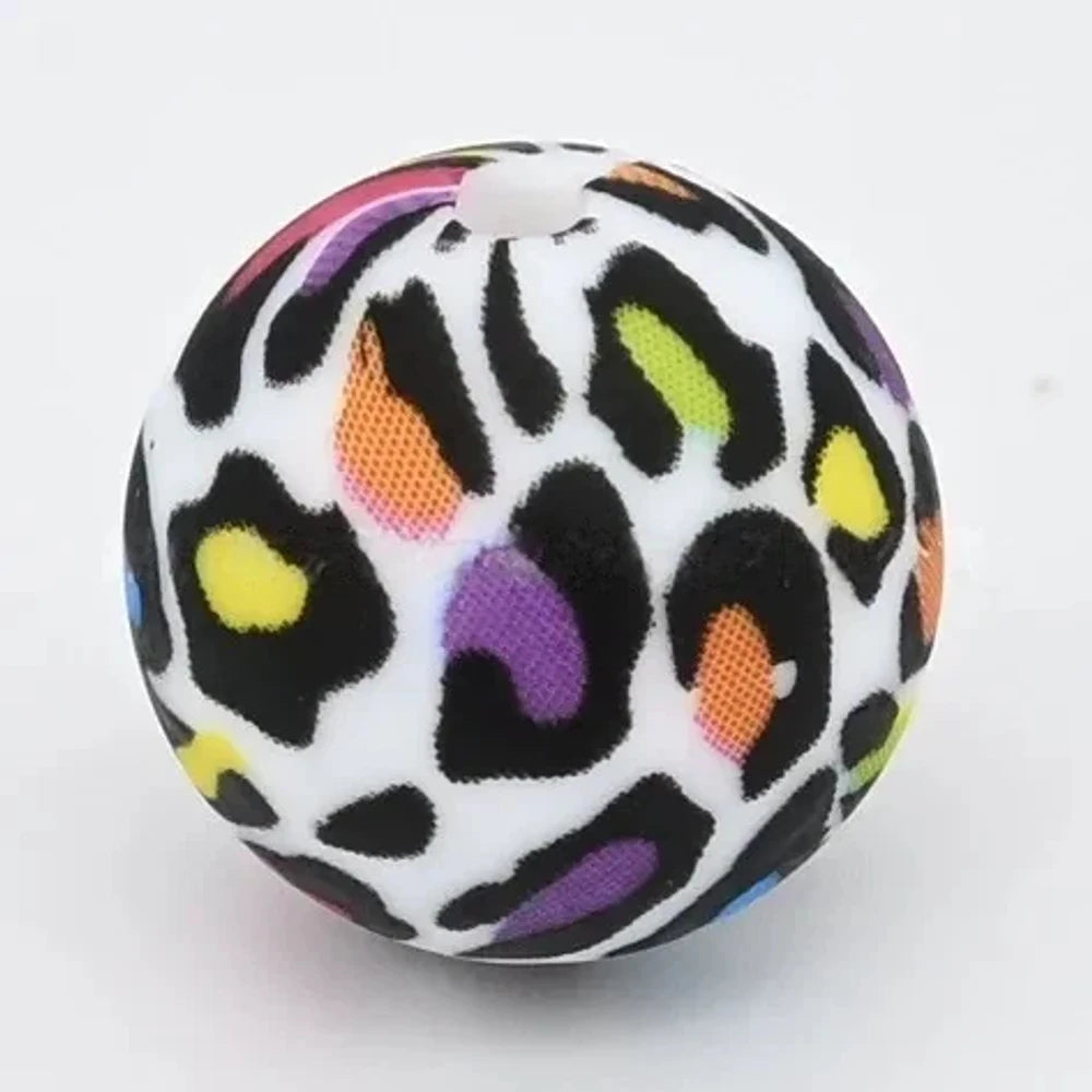 15mm Colorful Leopard Printed Silicone Bead for DIY Keychains Pens