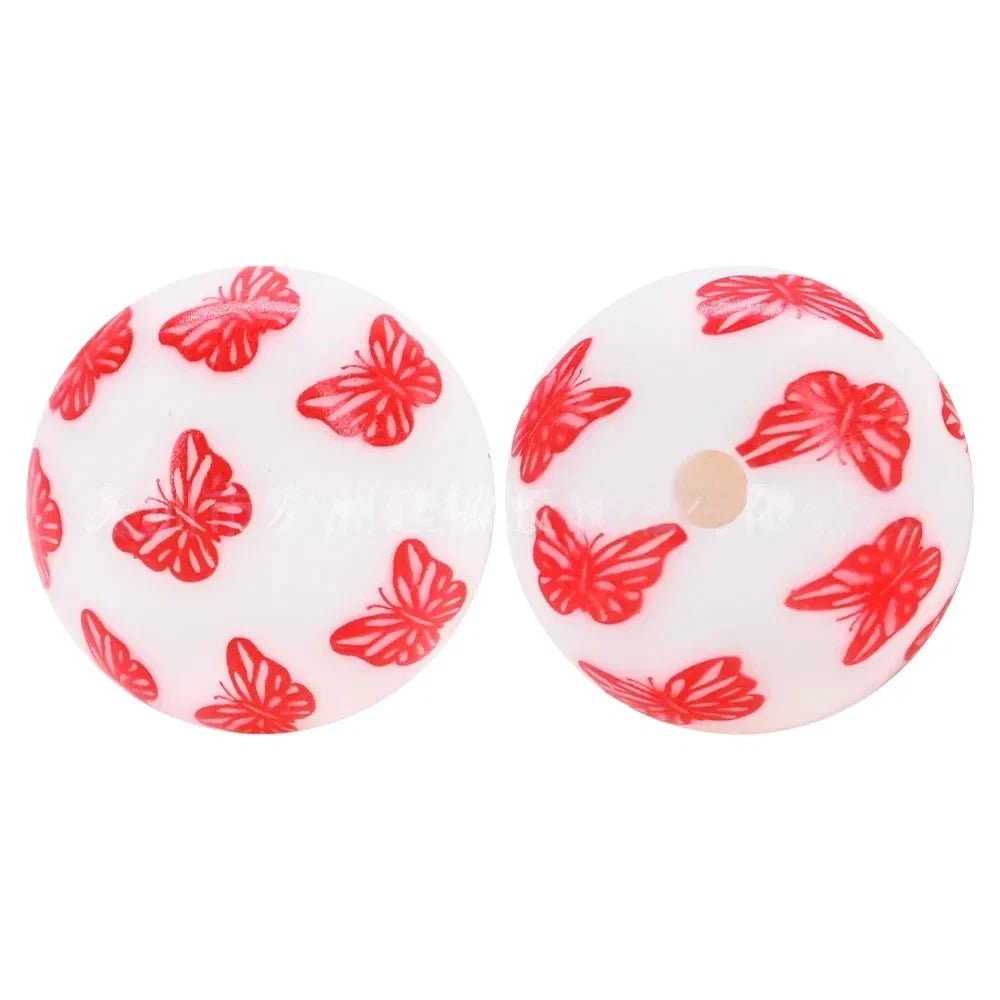 15mm Butterfly Printed Silicone Bead for DIY Keychains Pens
