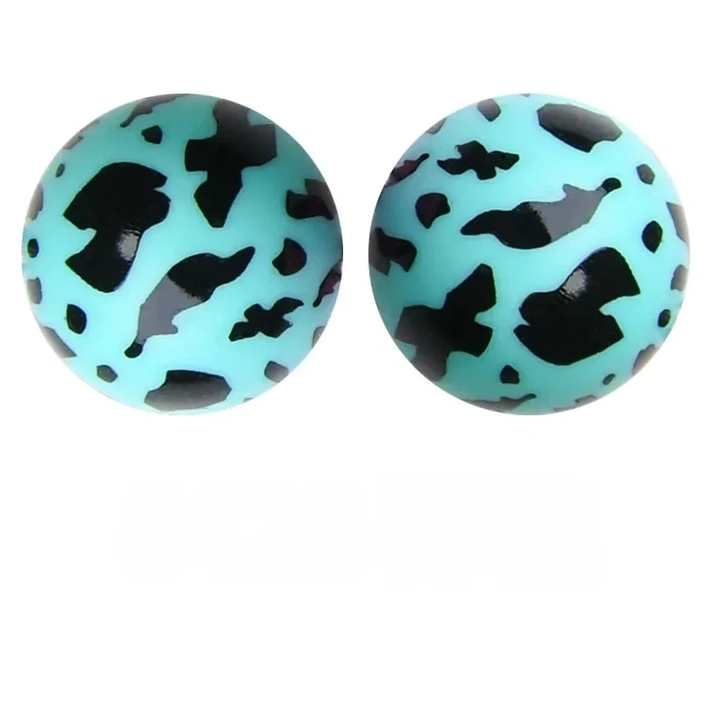 15mm Cow on Green Printed Silicone Bead for DIY Bracelet Pen
