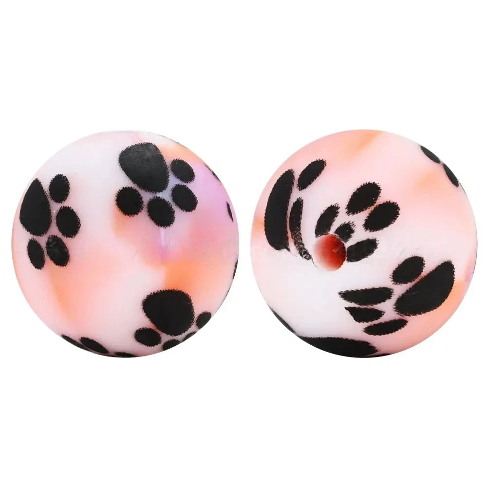 15mm Dog Paw Printed Silicone Bead for DIY Pens Keychains
