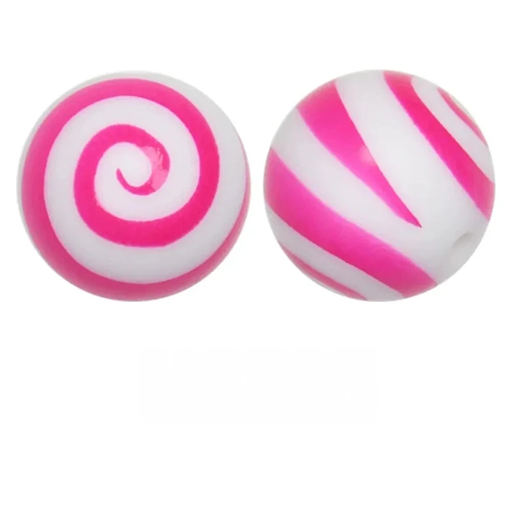 15mm Pink Swirl Printed Silicone Bead for DIY Bracelet Pen