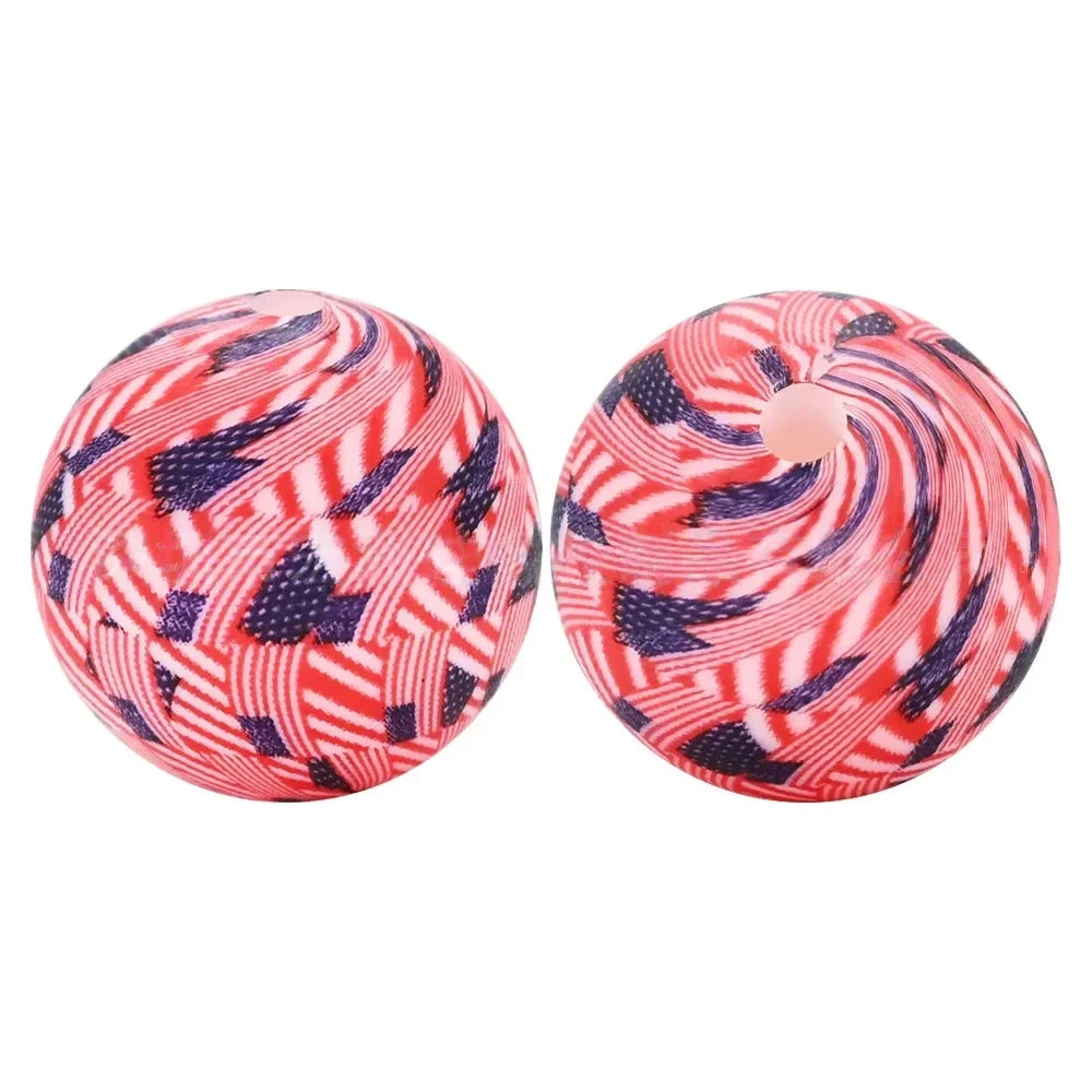 15mm American Flag Printed Silicone Bead for DIY Keychains Pens