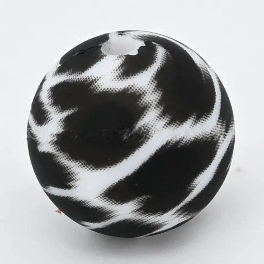 15mm Black and White Leopard Printed Silicone Bead for DIY Keychains Pens