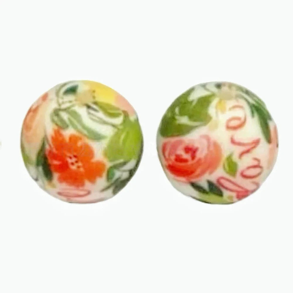 15mm Flowers Printed Silicone Bead for DIY Bracelet Pens