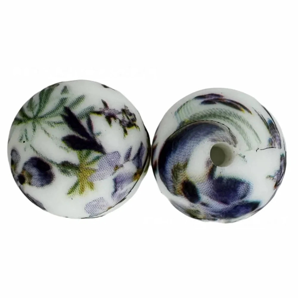 15mm Flowers Printed Silicone Bead for DIY Bracelets Keychains