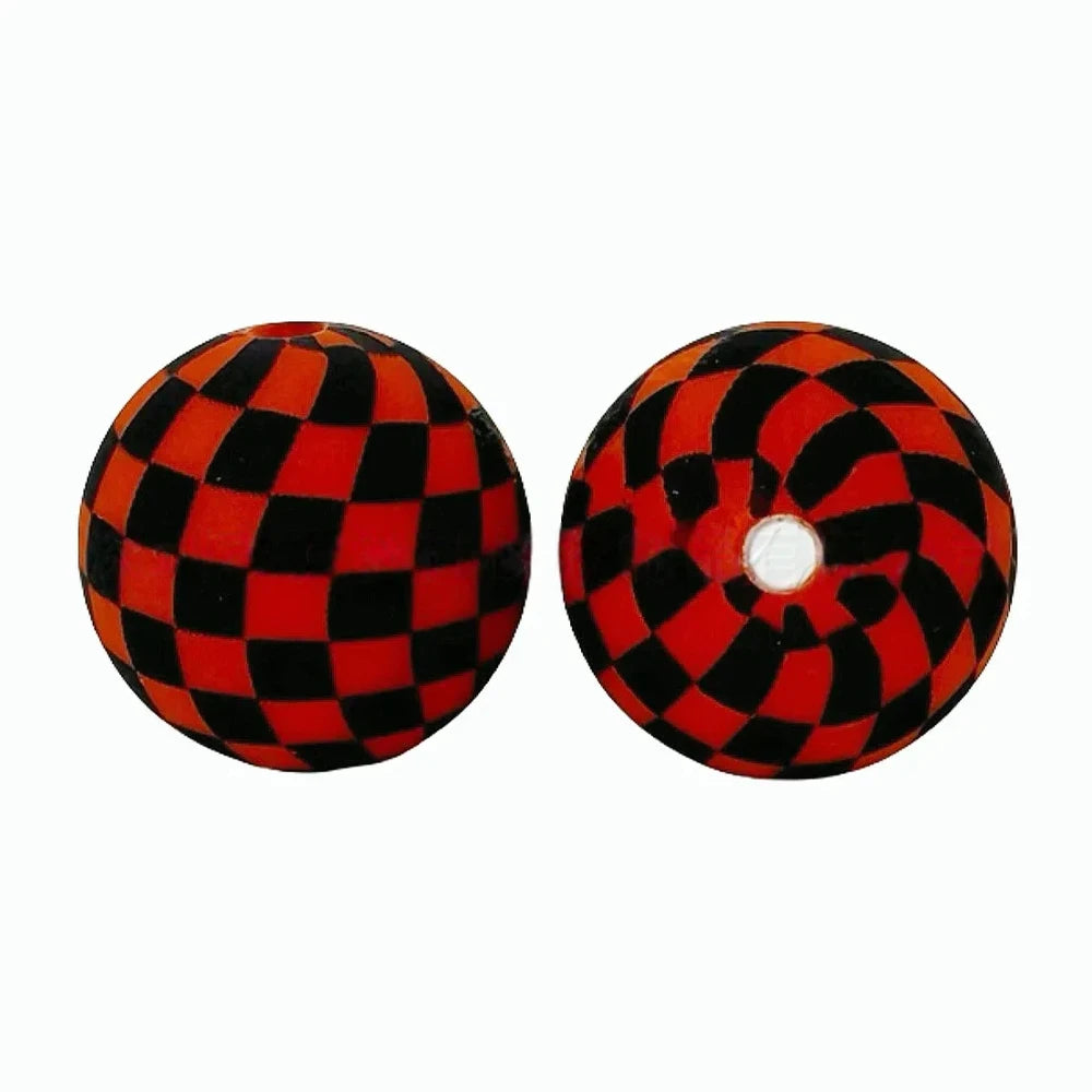 15mm Black and Red Checkered Pattern Printed Silicone Bead for DIY Pens Keychain