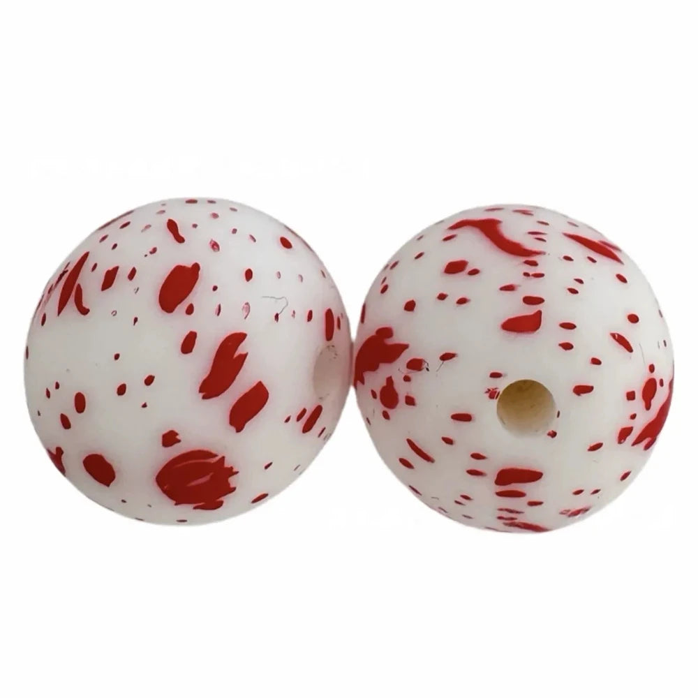 15mm Red Dots Printed Silicone Bead for DIY Bracelets Keychains