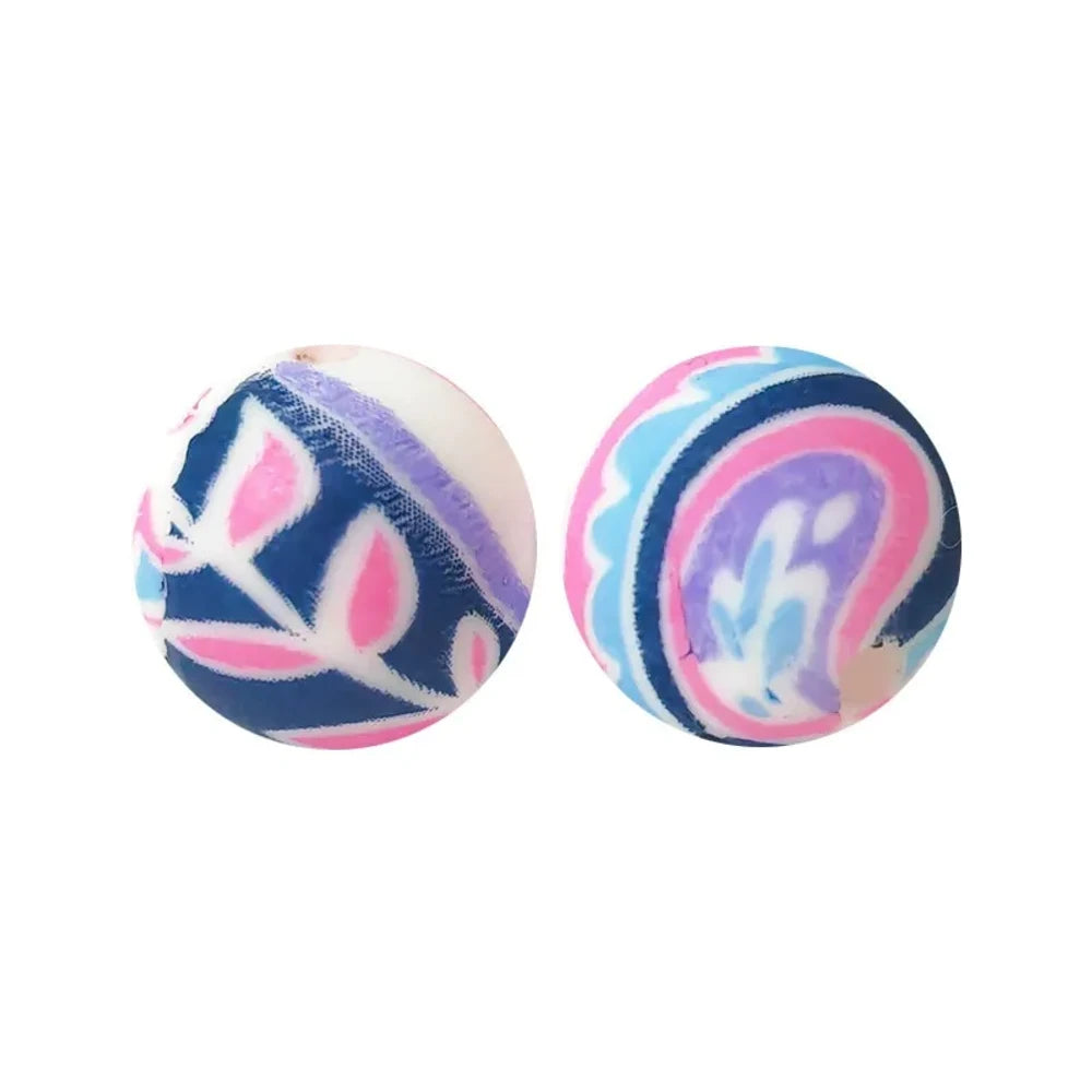 15mm Pink Leaves Printed Silicone Bead for DIY Keychains Pens