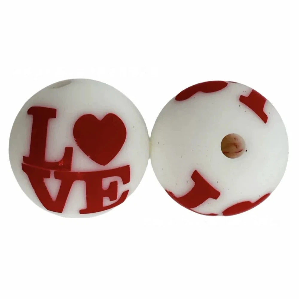 15mm Love Text Printed Silicone Bead for DIY Bracelets Pens