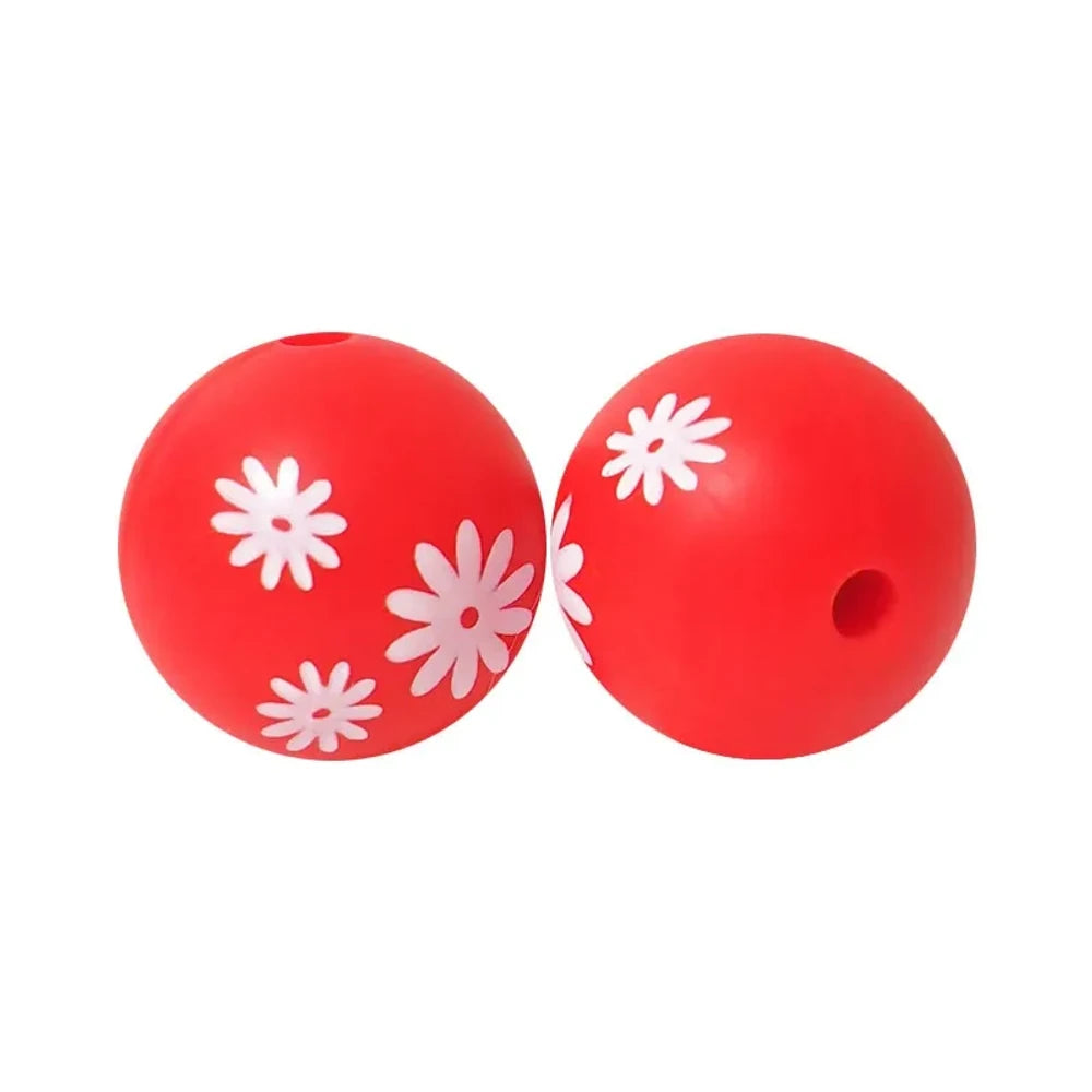 15mm Snowflakes on White Printed Silicone Bead for DIY Bracelets Pens