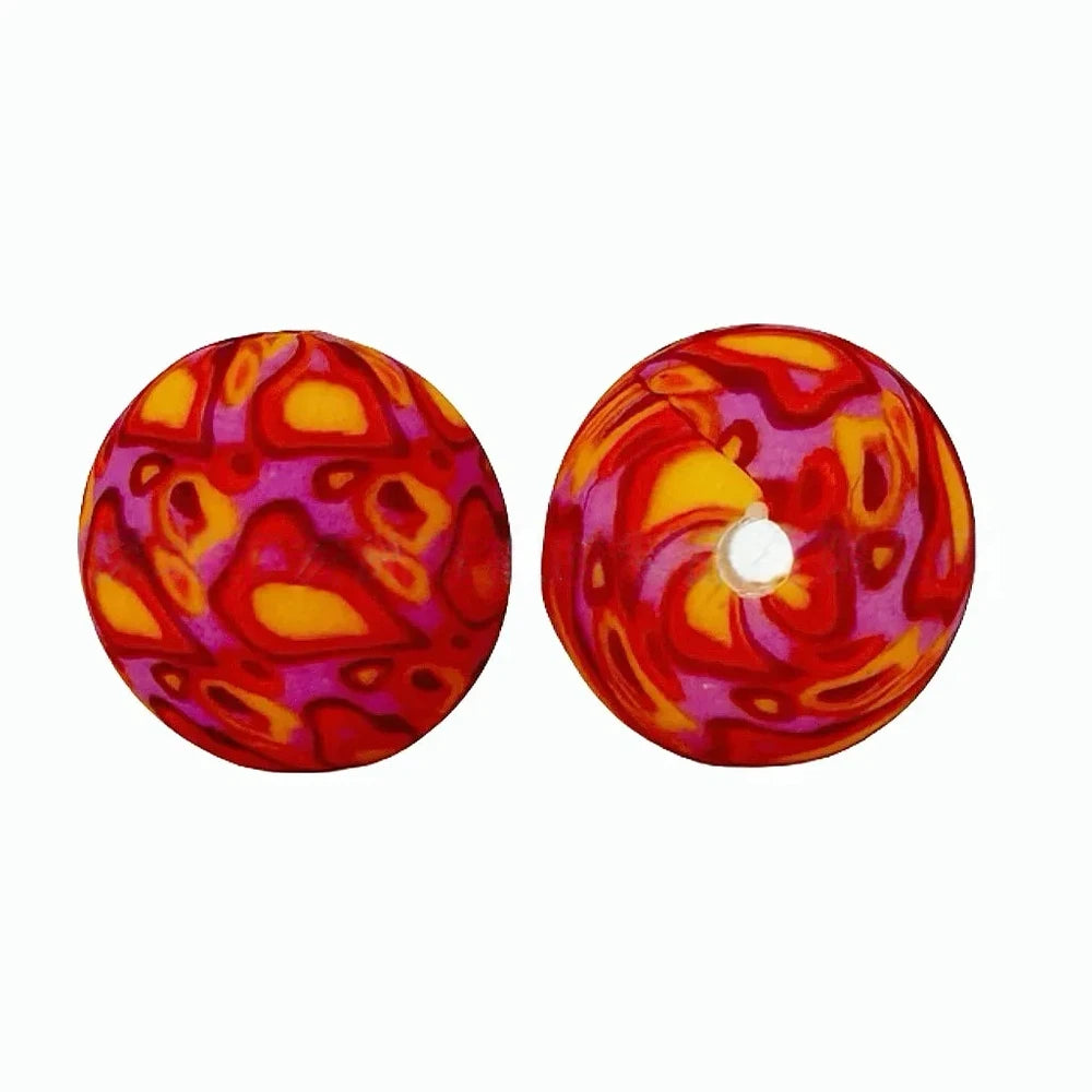 15mm Red Yellow and Purple Printed Silicone Bead for DIY Pens Keychain