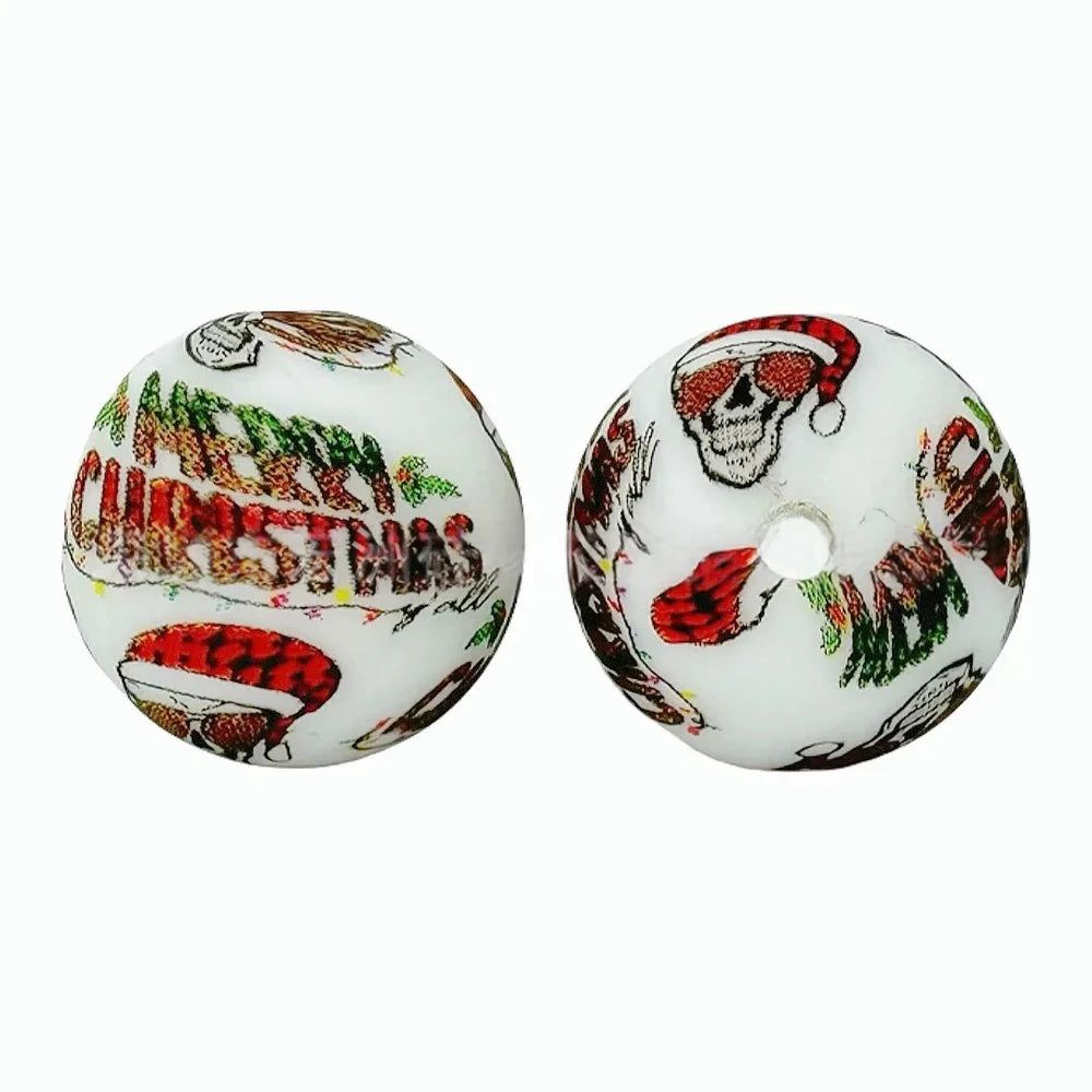 15mm Christmas Skull Head Printed Silicone Bead for DIY Bracelet Pens