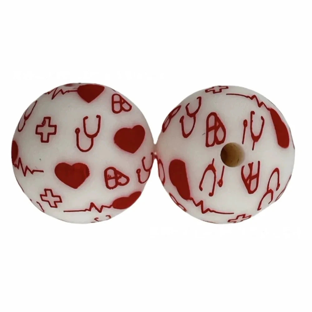 15mm Medical Theme Printed Silicone Bead for DIY Bracelets Pens