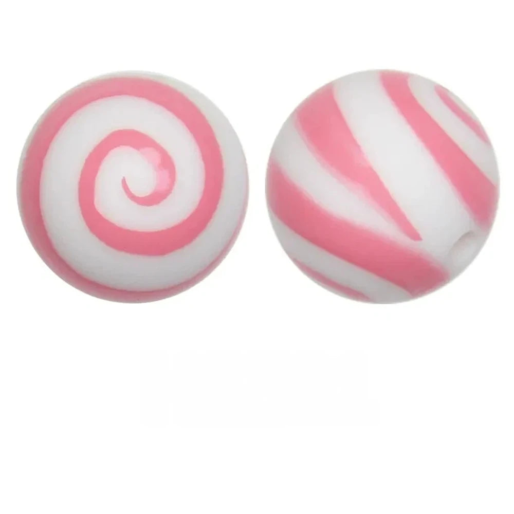 15mm Pink Swirl Printed Silicone Bead for DIY Bracelet Pen
