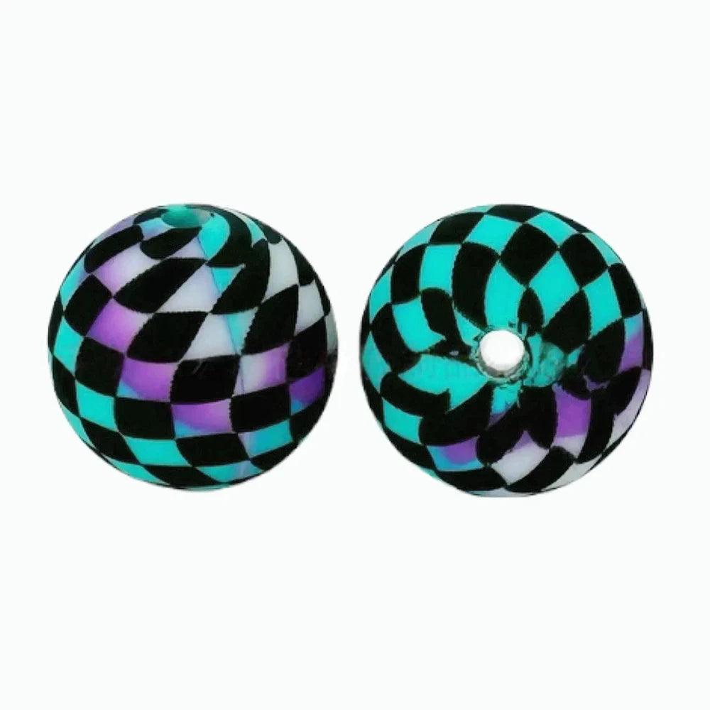 15mm Colorful Checkered Pattern Printed Silicone Bead for DIY Pens Keychain