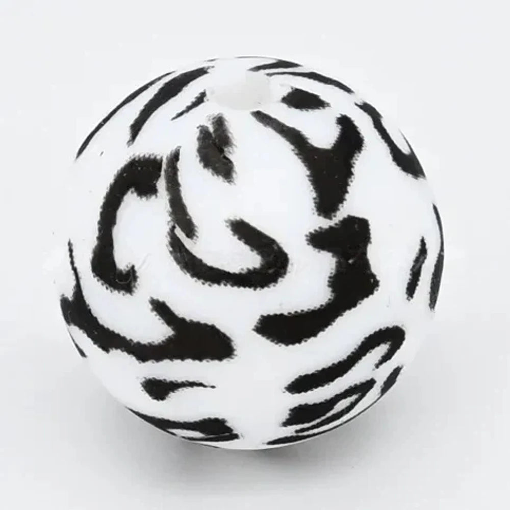 15mm Black and White Leopard Printed Silicone Bead for DIY Keychains Pens