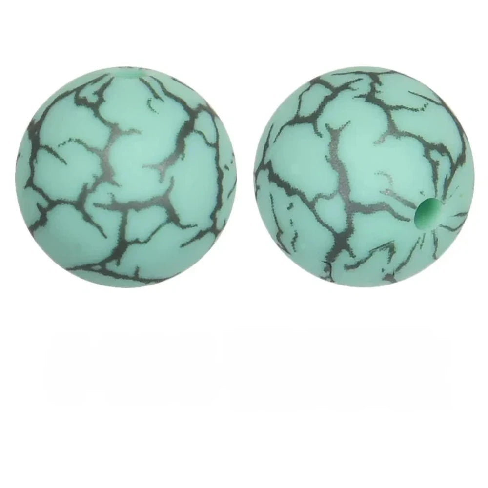 15mm Crack on Green Printed Silicone Bead for DIY Bracelet Pen
