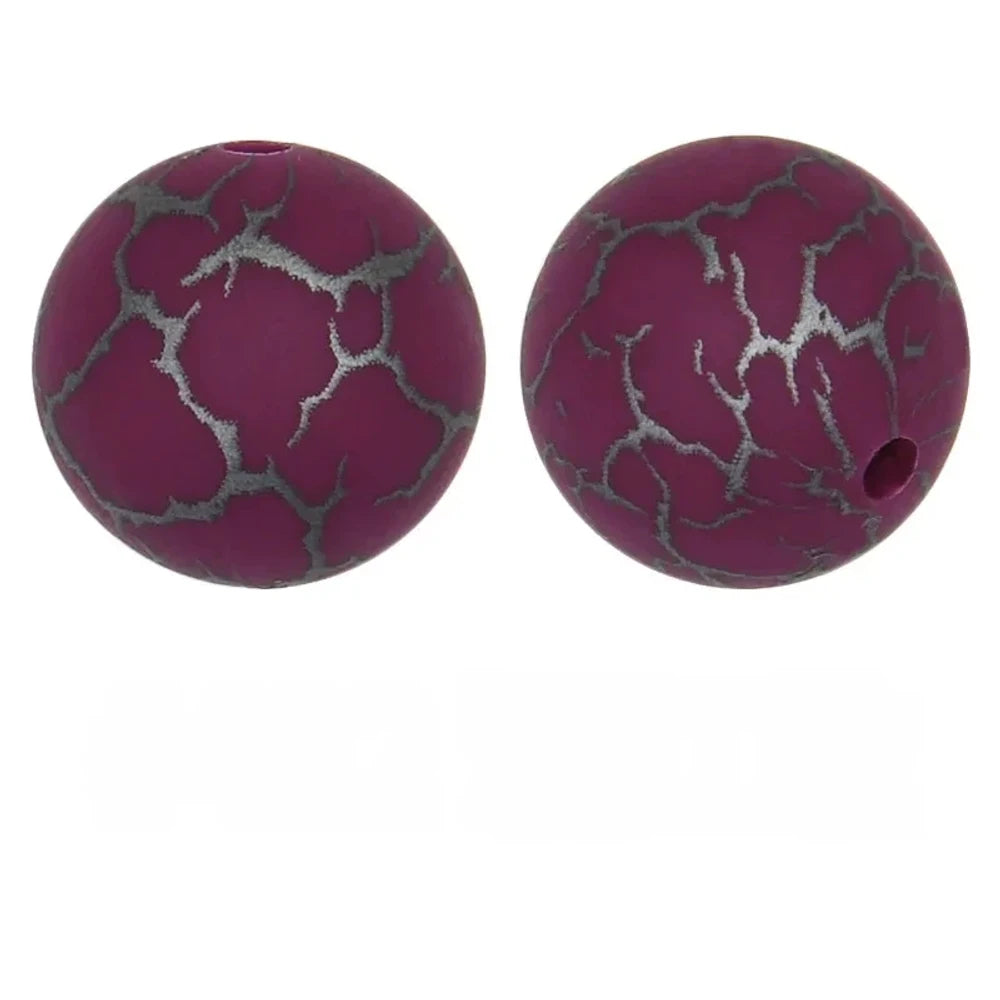 15mm Burgundy Printed Silicone Bead for DIY Bracelet Pen