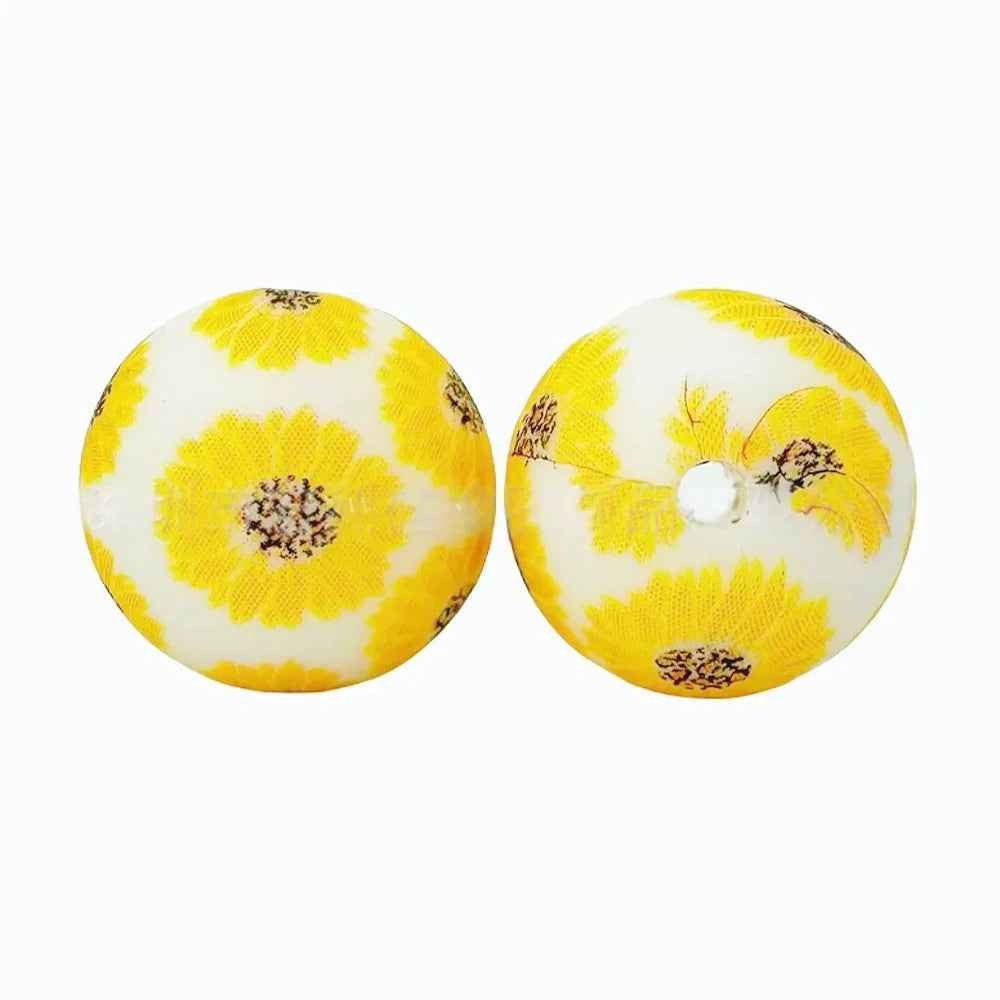 15mm Chrysanthemum Printed Silicone Bead for DIY Pens Keychain