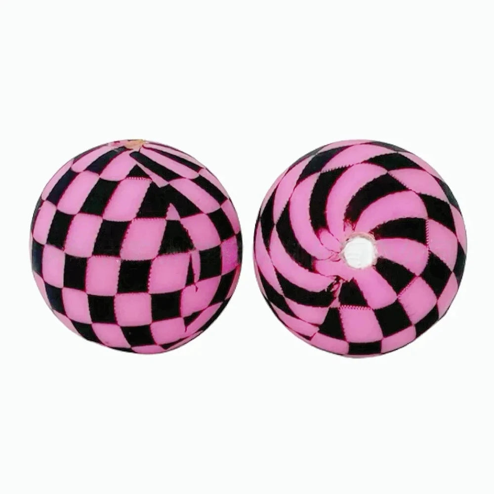 15mm Black and Pink Checkered Pattern Printed Silicone Bead for DIY Pens Keychain