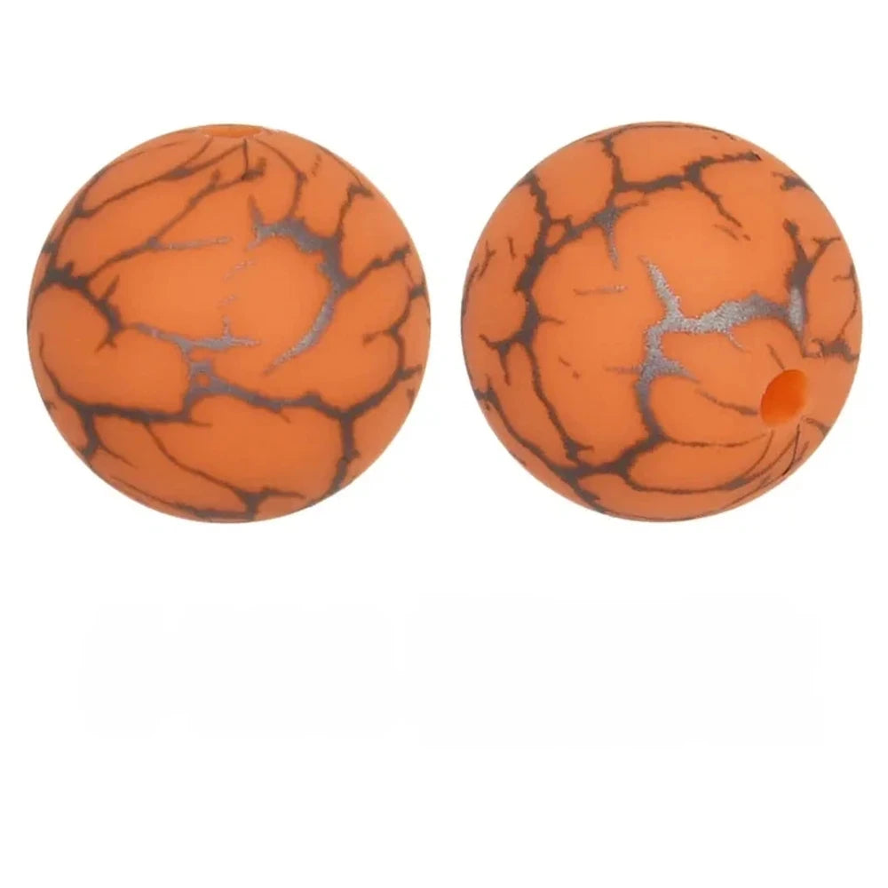15mm Crack on Orange Printed Silicone Bead for DIY Bracelet Pen