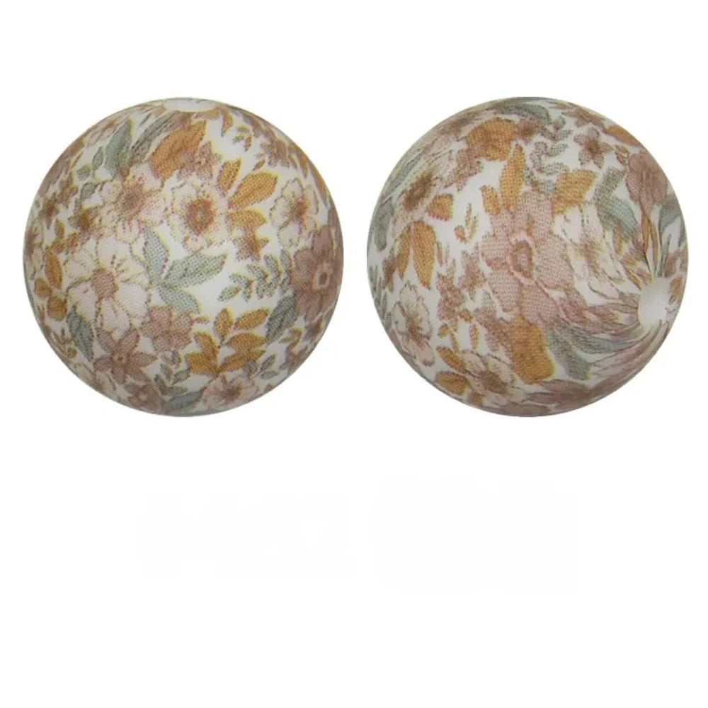 15mm Embroidered Chrysanthemum Printed Silicone Bead for DIY Bracelet Pen