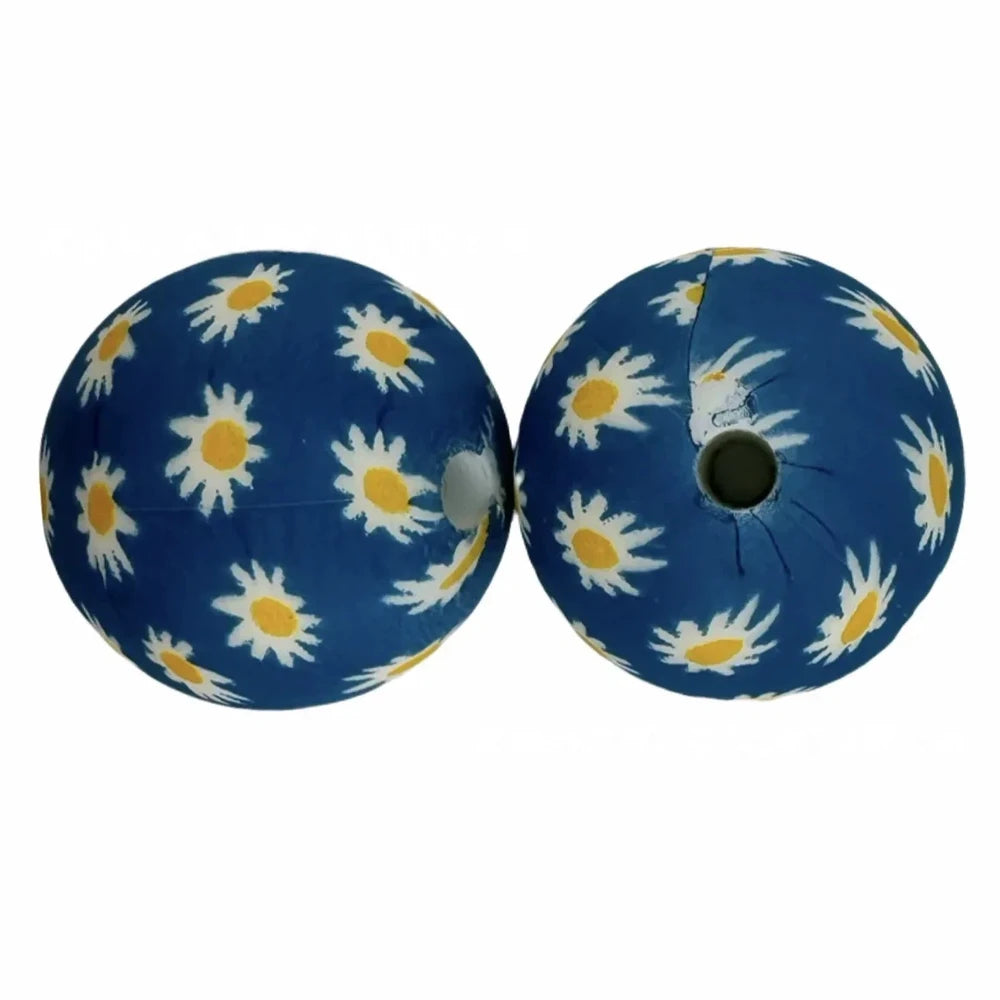 15mm Flower on Blue Printed Silicone Bead for DIY Bracelets Pens