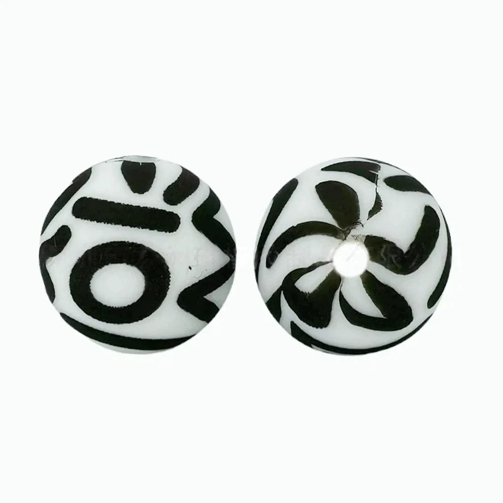 15mm Black Lines on White Printed Silicone Bead for DIY Pens Keychain