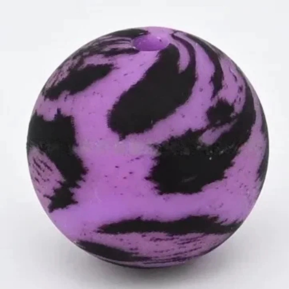 15mm Purple Leopard Printed Silicone Bead for DIY Keychains Pens
