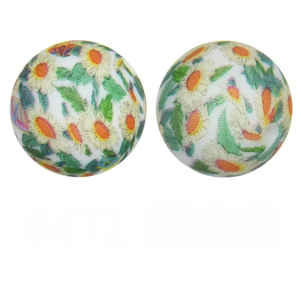 15mm Flowers Printed Silicone Bead for DIY Bracelet Pen
