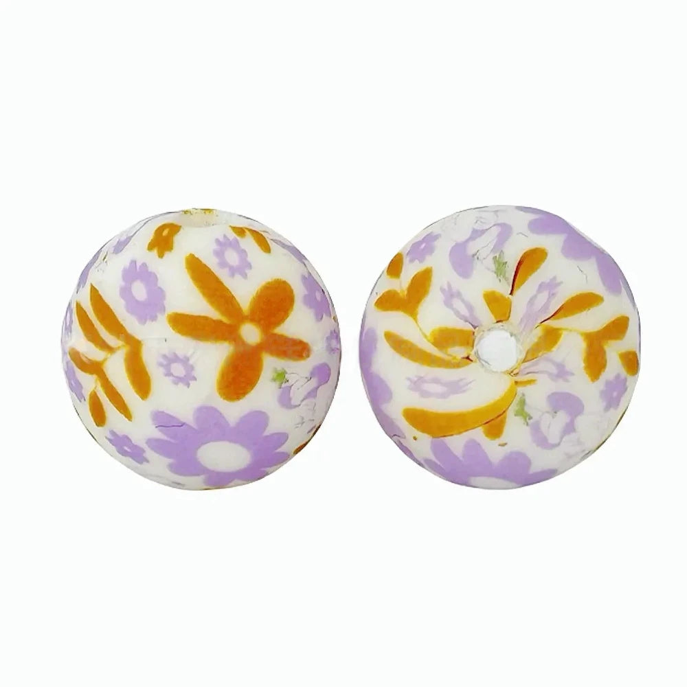 15mm Flowers and Leaves Printed Silicone Bead for DIY Bracelet Pens