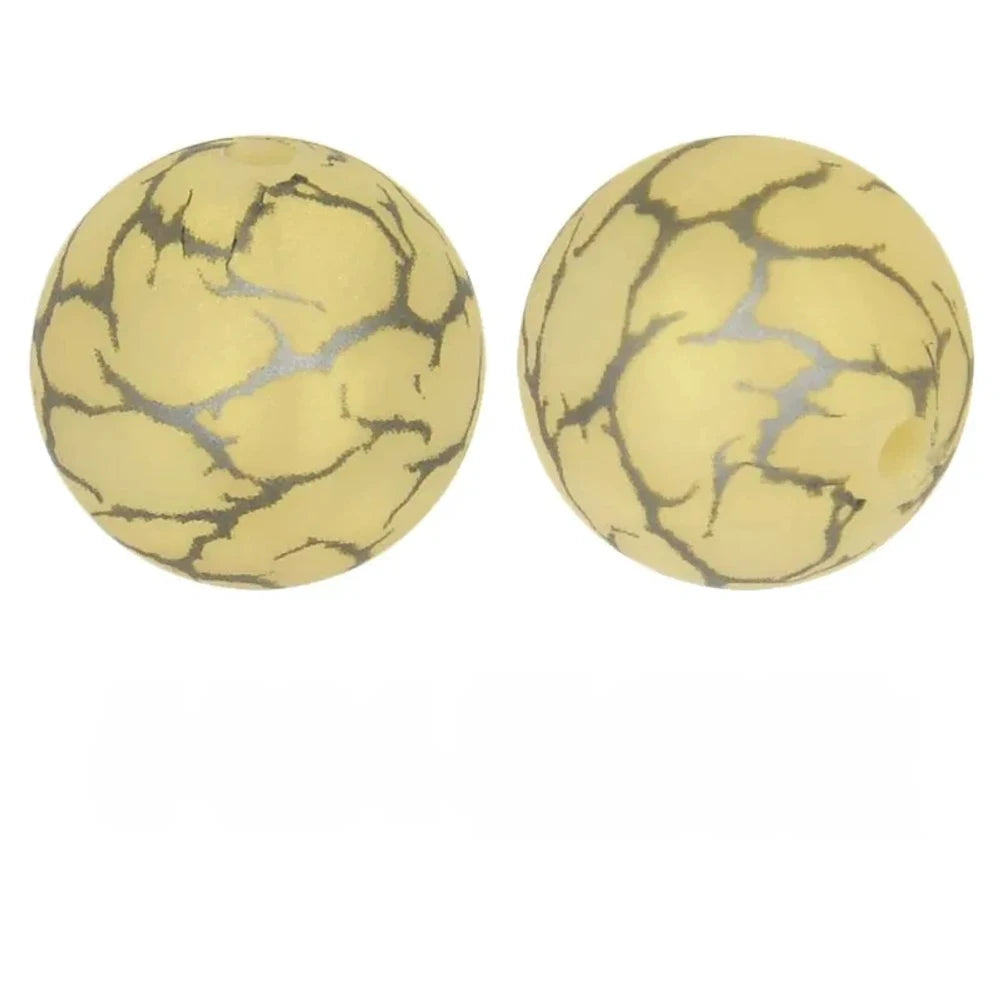 15mm Cracked on Light Yellow Printed Silicone Bead for DIY Pens Keychains
