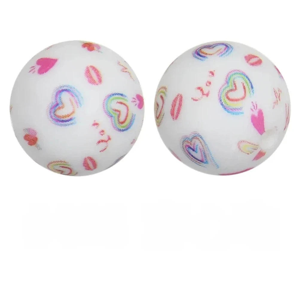 15mm Heart Printed Silicone Bead for DIY Bracelet Pen