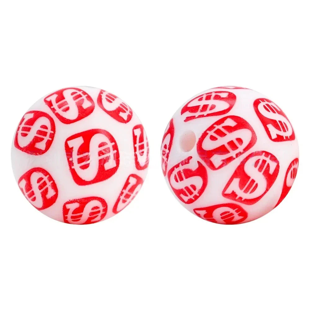 15mm US Dollar Sign Printed Silicone Bead for DIY Keychains Pens