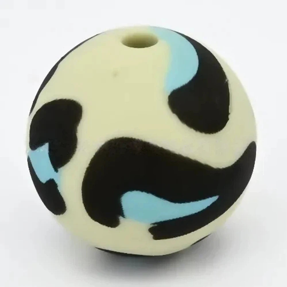 15mm Blue Leopard on Green Printed Silicone Bead for DIY Bracelets Keychains