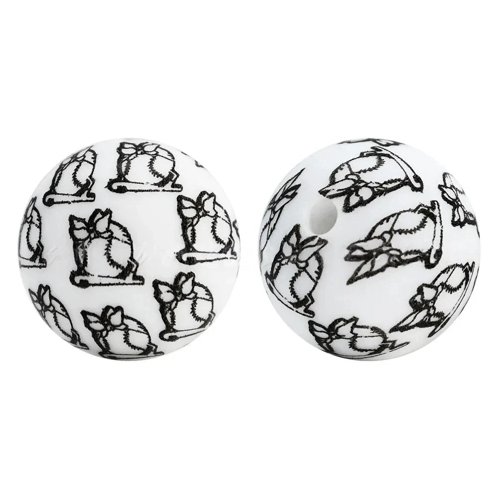 15mm Baseball Printed Silicone Bead for DIY Pens Keychains