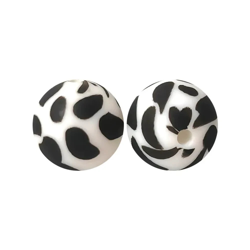 15mm Cow Printed Silicone Bead for DIY Bracelets Keychains Pens