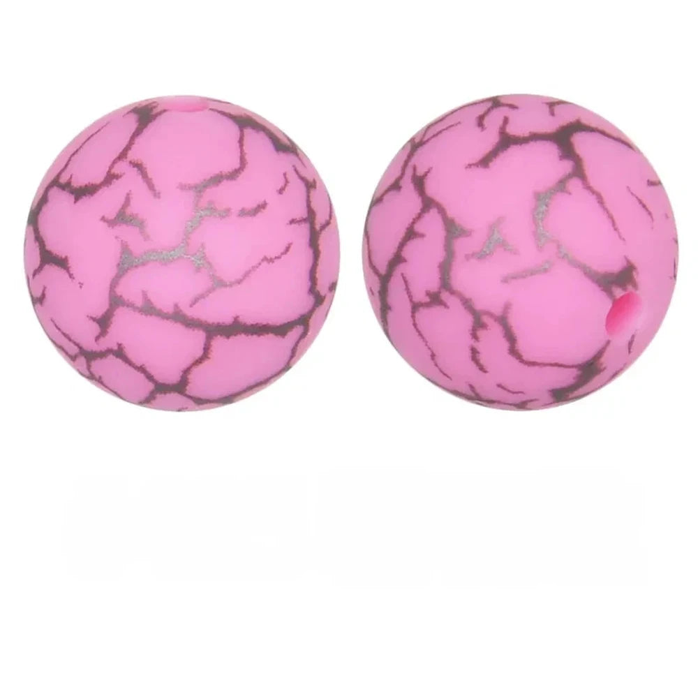 15mm Crack on Pink Printed Silicone Bead for DIY Bracelet Pen
