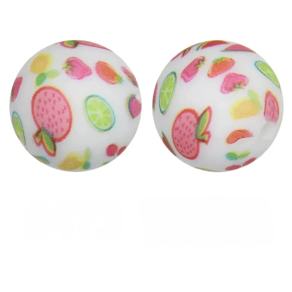 15mm Fruits Printed Silicone Bead for DIY Bracelet Pen