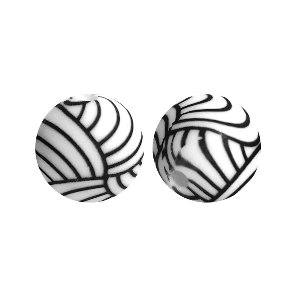 15mm Zebra Stripes Printed Silicone Bead for DIY Keychains Pens